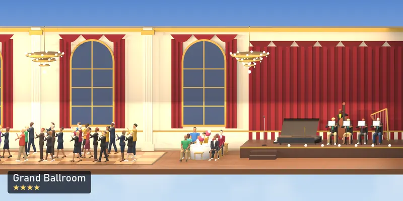 Grand Ballroom, side on, as the 2D tower draws it, with the people who use it