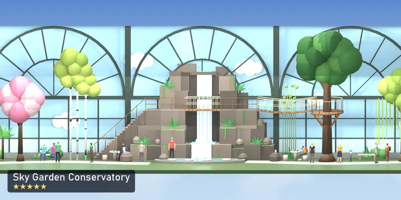 Sky Garden Conservatory, side on, as the 2D tower draws it, with the people who use it
