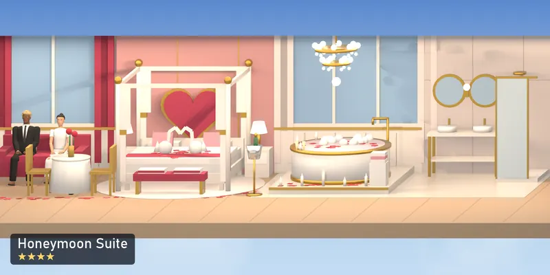 Honeymoon Suite, side on, as the 2D tower draws it, with the people who use it