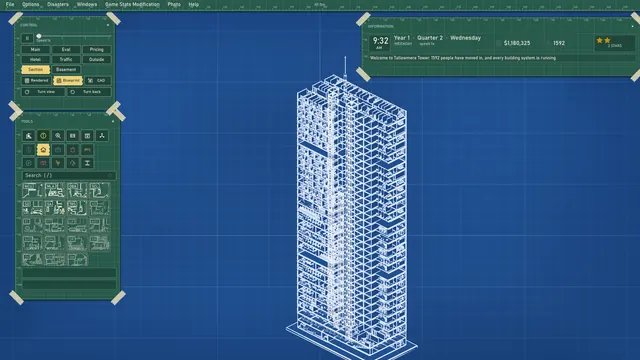 The 3D tower as a blueprint, cut open to its core in the Section view.